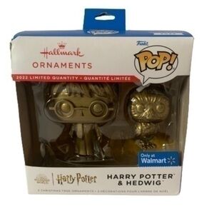 NIB. FUNKO X HALLMARK Gold Harry Potter and Hedwig Ornaments
